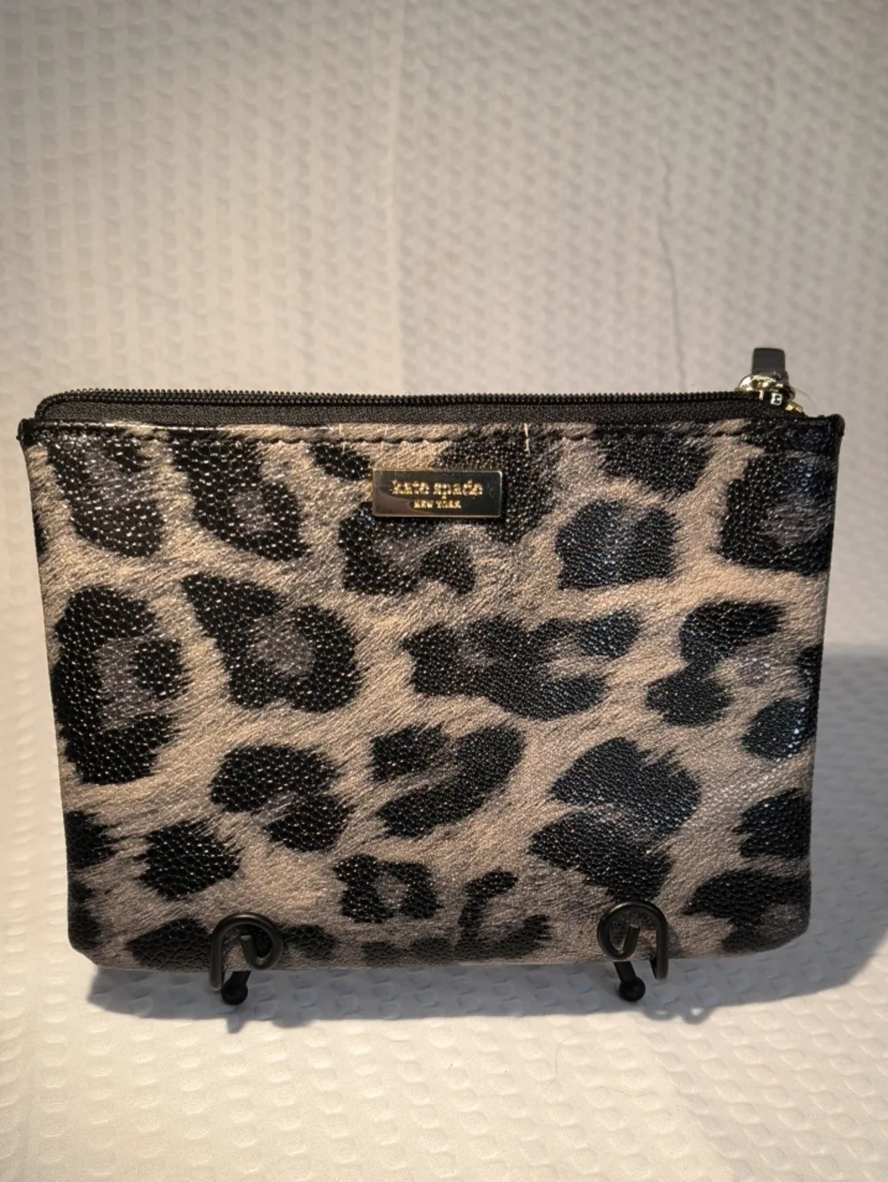 kate spade Leopard Print Zip Pouch in Black and Taupe
